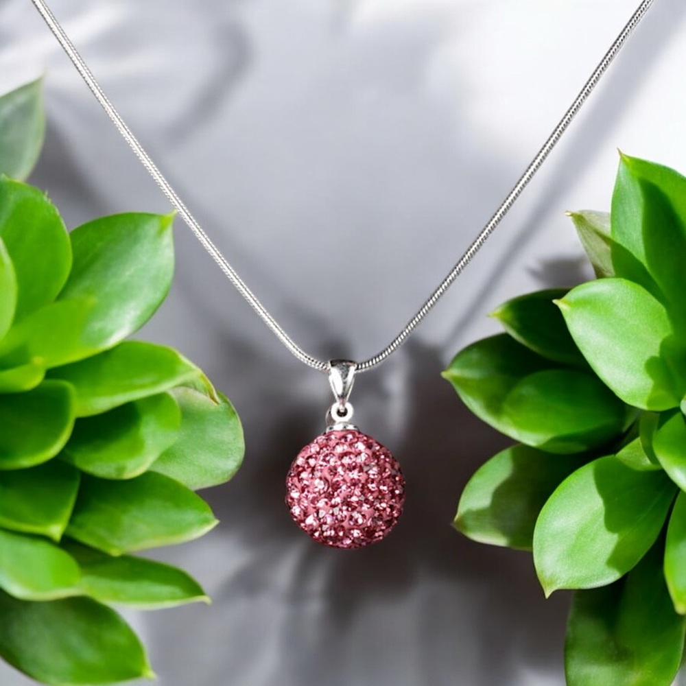 Pink Crystal Encrusted Ball Necklace - Picture 3 of 15